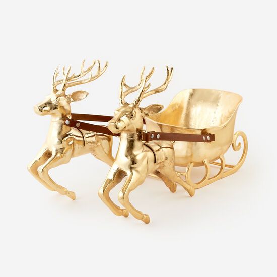 Picture of One Hundred 80 Degrees Gold Finish Aluminum Reindeer Pair Pulling Sleigh