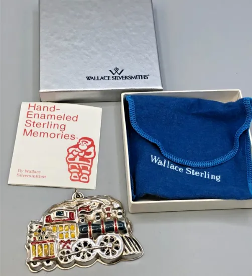 Picture of Wallace 1990 Christmas Memories "Train" Enameled Ornament Sterling Silver, with box