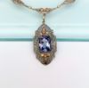 Picture of 1920'S 10K White, Rose & Yellow Gold Filigree Necklace With Pearls & Purple Czech Glass