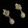 Picture of Clear Cz & Gold Stylized Teardrop Post Back Earrings. 1.2" Long