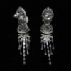 Picture of Long Clear Cz & Faux Pearl Post Back Earrings With Dangles. 2.25" Long, .55" Wide