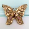 Picture of Vintage Weiss Pink & Red Rhinestone Butterfly Brooch In Gold Tone Frame