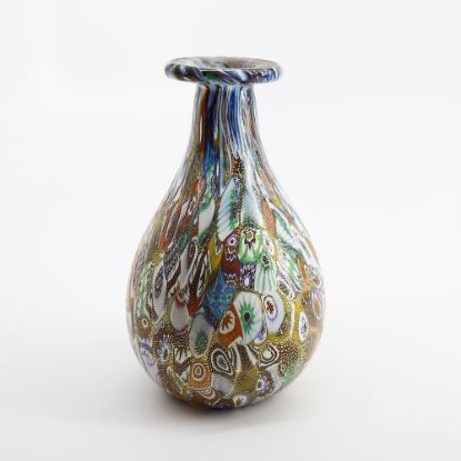 Picture of Signed Sandro Fratlin Murano Millefiori 7" Vase with Original Label.