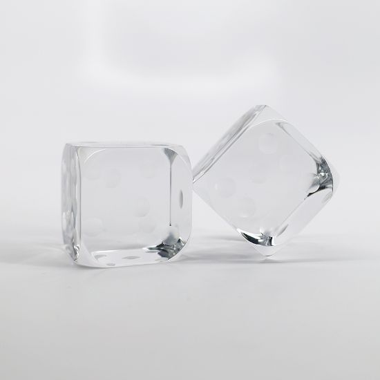 Picture of Baccarat Crystal Pair of Dice Paperweights w/ Etched Pips on Each Face