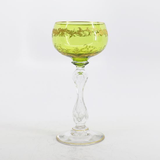 Picture of Antique St. Louis French Crystal Encrusted Chartreuse Hock Wine Glass with Hollow Stem