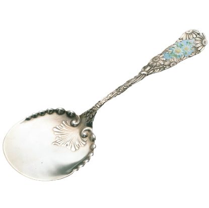 Picture of Antique Wood & Hughes Sterling Silver Tomato Server with Enameled Daisies on the Handle