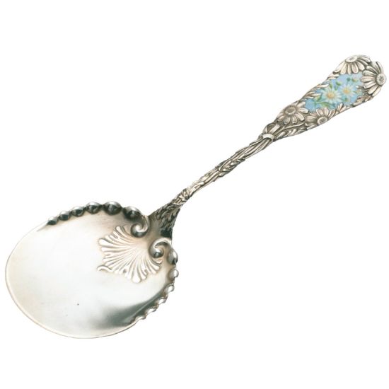 Picture of Antique Wood & Hughes Sterling Silver Tomato Server with Enameled Daisies on the Handle