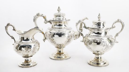 Picture of Antique 1843 3-Piece Coin Silver Tea Set by Mulford & Wendell, Albany, New York