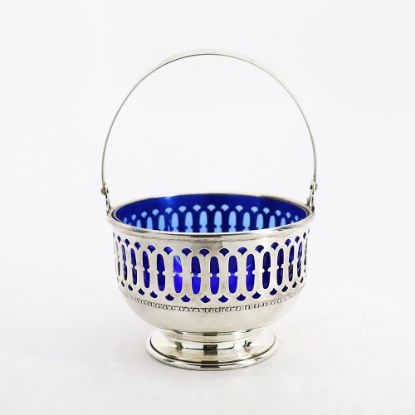 Picture of Vintage Sterling Silver Pierced Basket with Cobalt Blue Glass Liner