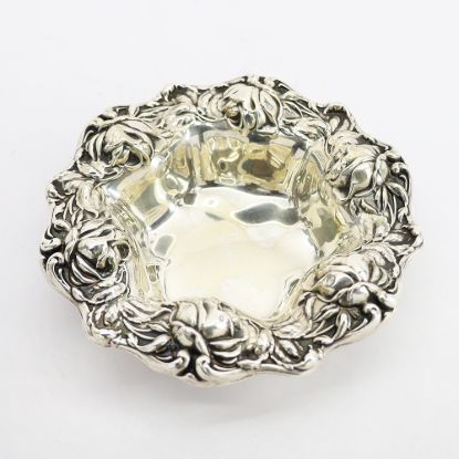 Picture of Antique Art Nouveau Frank M. Whiting Sterling Silver Bowl with Roses on Rim
