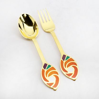 Picture of 1971 Anton Michelsen Annual Christmas Gilt Sterling Silver & Enamel 'Golden Universe' Fork & Spoon Set