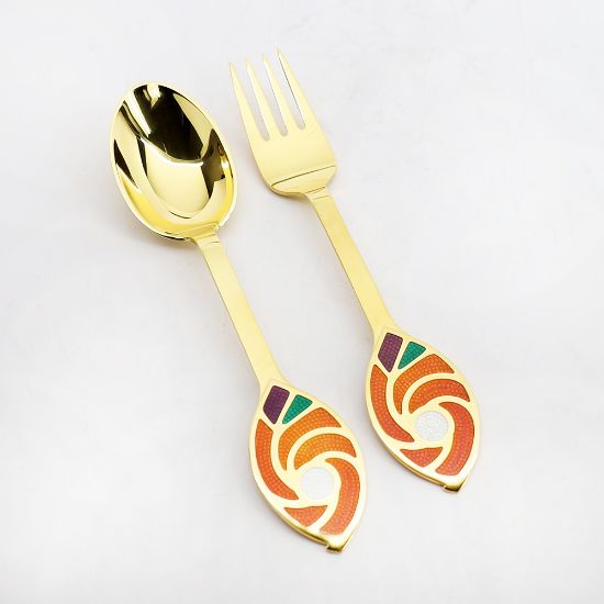 Picture of 1971 Anton Michelsen Annual Christmas Gilt Sterling Silver & Enamel 'Golden Universe' Fork & Spoon Set