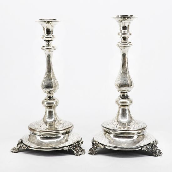Picture of Pair of Etched, Austrian .800 Silver Candlesticks