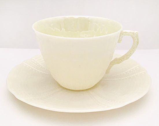 Picture of Rare Belleek Irish Porcelain Yellow 'Echinus' Tea Cup & Saucer