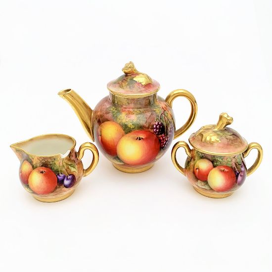 Picture of Vintage 1940 Royal Worcester 'Orchard' Miniature Teapot, Creamer & Sugar Bowl Set