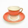 Picture of Vintage Aynsley Bone China Orange & Pale Butter Yellow Demitasse Cup & Saucer with Brown Scroll Details
