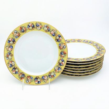 Picture of Vintage Set of 8 Rosenthal Porcelain Luncheon Plates with Colorful Yellow Floral Border
