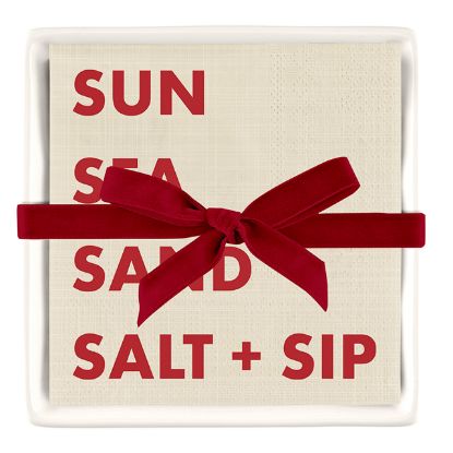 Picture of Ceramic Cocktail Napkin Holder with 'Sun, Sea, Sand, Salt & Sip' Napkins