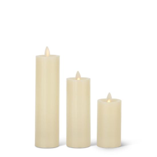 Picture of K&K Interiors Set of 3 Ivory Wax Luminara Flameless Pillar Candles With Remote