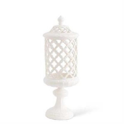 Picture of K&K Interiors 18.25" White Ceramic Filigree Container