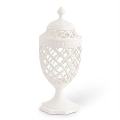 Picture of K&K Interiors 16.5" White Ceramic Filigree Container