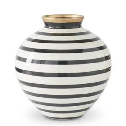 Picture of K&K Interiors Black & White 9" Round Ceramic Vase with Gold Trim
