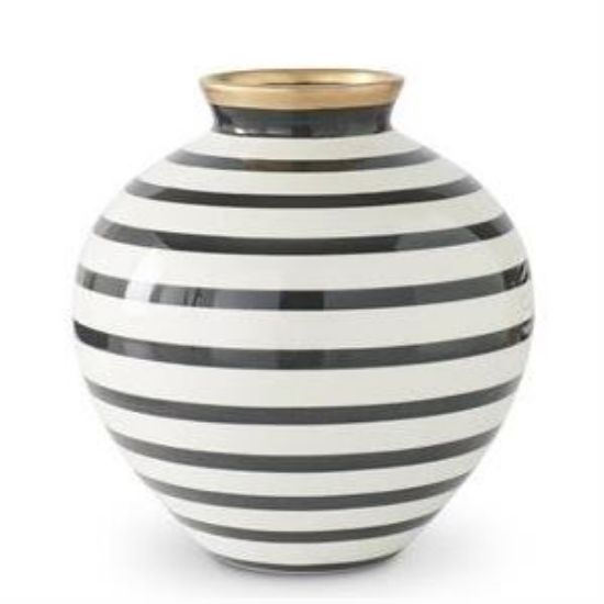 Picture of K&K Interiors Black & White 9" Round Ceramic Vase with Gold Trim