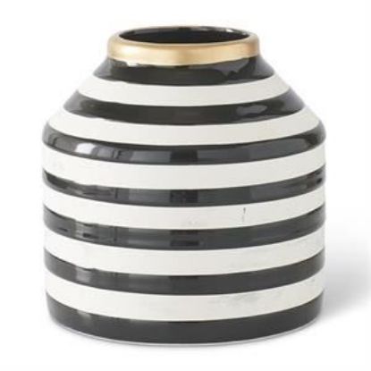 Picture of K&K Interiors Black & White 5.5" Ceramic Vase with Gold Trim