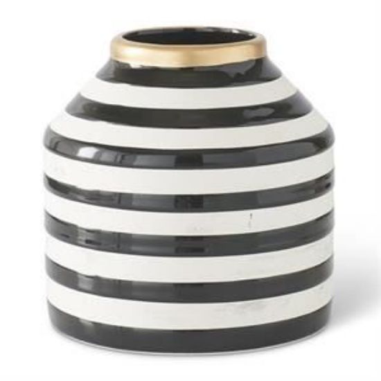 Picture of K&K Interiors Black & White 5.5" Ceramic Vase with Gold Trim