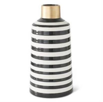 Picture of K&K Interiors Black & White 11.25" Ceramic Vase with Gold Trim
