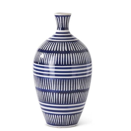 Picture of K&K Interiors Large Blue & White 14.25" Ceramic Vase