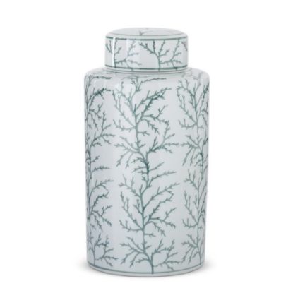 Picture of K&K Interiors Large White & Green Coral Ceramic Ginger Jar