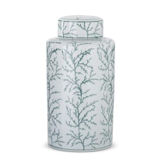 Picture of K&K Interiors Large White & Green Coral Ceramic Ginger Jar