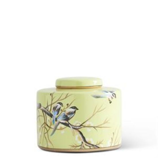 Picture of K&K Interiors 7" Green Ginger Ceramic Jar with Bird Motif