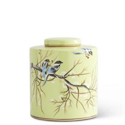 Picture of K&K Interiors 9.5" Green Ginger Ceramic Jar with Bird Motif