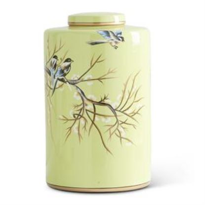 Picture of K&K Interiors 14" Green Ginger Ceramic Jar with Bird Motif