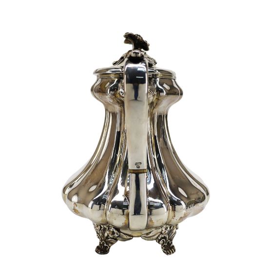 Picture of Antique 1827 English Sterling Silver Coffee Pot with Flower Finial & Shell & Flower Feet by Waterhouse & Son, Birmingham