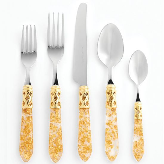 Picture of Vietri Aladdin Gold Fleck 5-Piece Place Setting