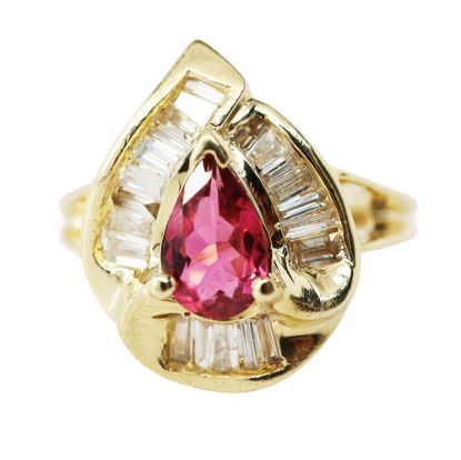 Picture of 14k Yellow Gold Tourmaline and Diamond Ring