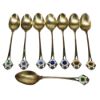 Picture of Antique Set of 8 Whiting Gold Washed Sterling Silver Demitasse Spoons with Enameled Flower Handles