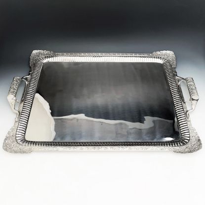 Picture of Antique 1835 Russian .840 Silver Handled Waiter Tray with Rose & Grape Motifs