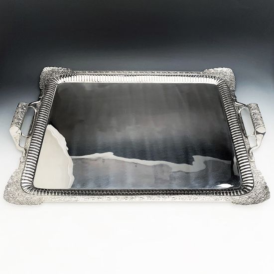 Picture of Antique 1835 Russian .840 Silver Handled Waiter Tray with Rose & Grape Motifs