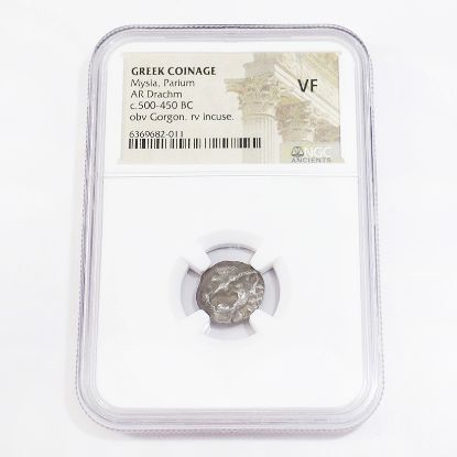 Picture of Greek Coinage - Mysia, Parium AR Drachm c.500-450 B.C. obv gorgon reverse incuse NGC VF