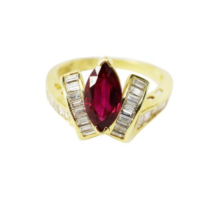 Picture of 18k Yellow Gold Rubellite Tourmaline and Diamond Ring