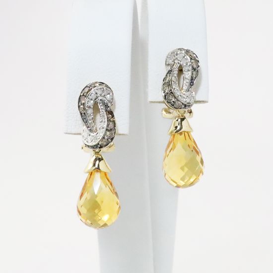 Picture of 14k Yellow Gold Diamond & Citrine Dangle Earrings 