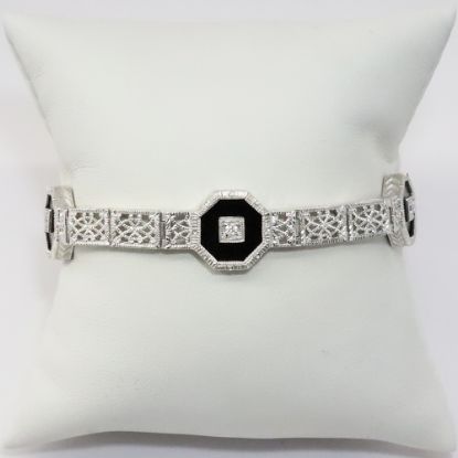 Picture of 14k White Gold Filigree Onyx & Diamond Edwardian Revival Bracelet 
