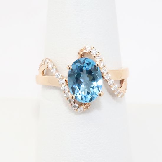 Picture of 14k Rose Gold Blue Topaz & Diamond Ring 