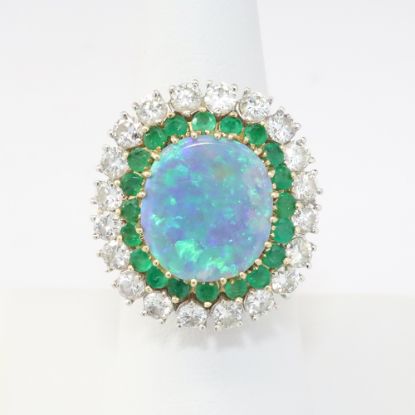 Picture of 14k Yellow Gold Opal, Emerald & Diamond Ring 