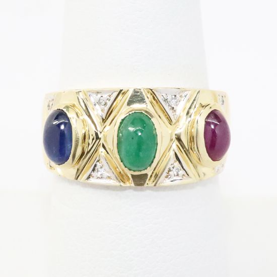 Picture of 14k Yellow Gold Ruby, Sapphire, Emerald & Diamond Band 
