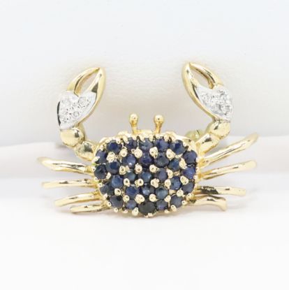 Picture of 14k Yellow Gold Sapphire & Diamond Crab Brooch 